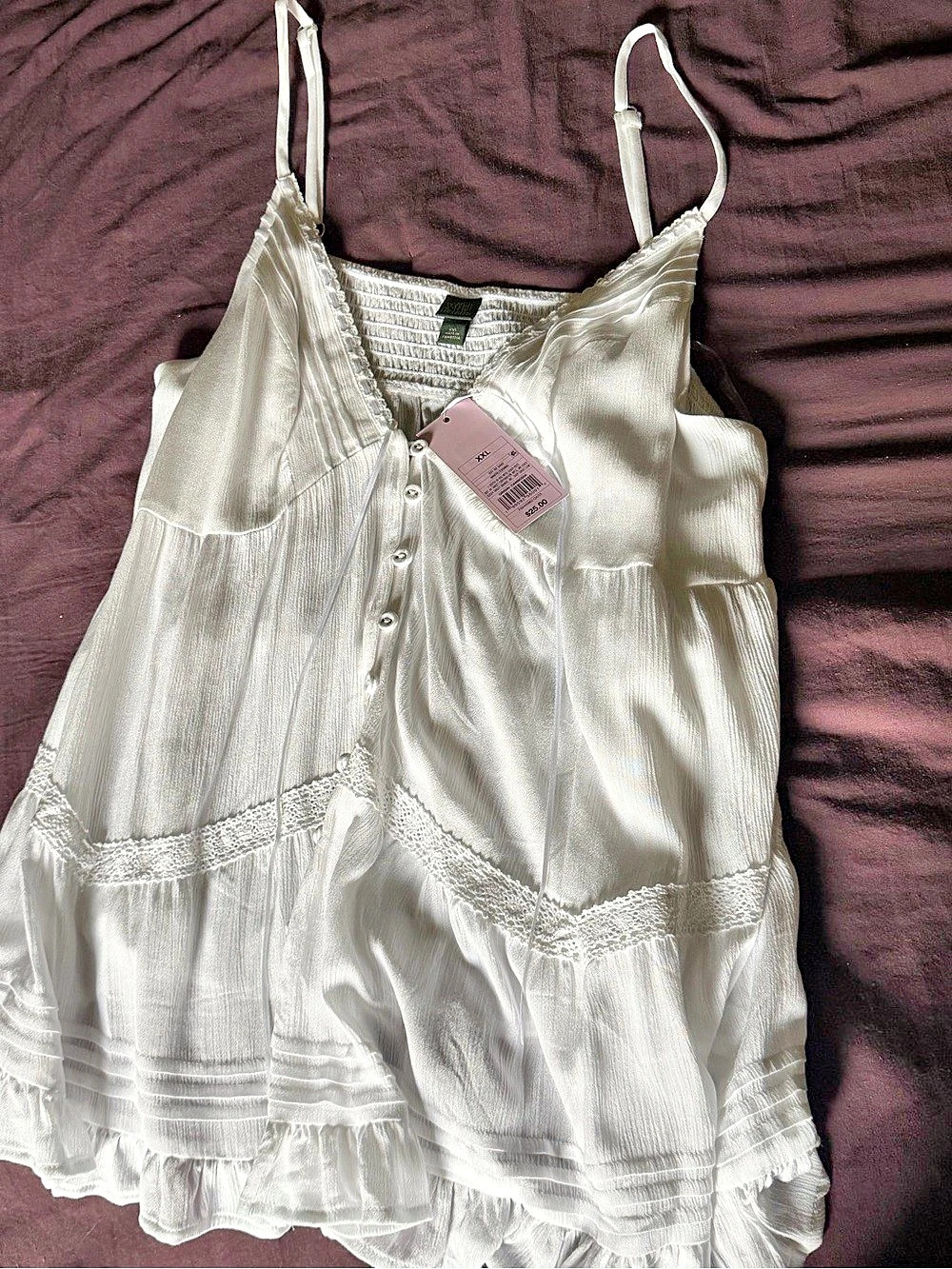wild fable Button-Front Lace Trim Tank Top White XL